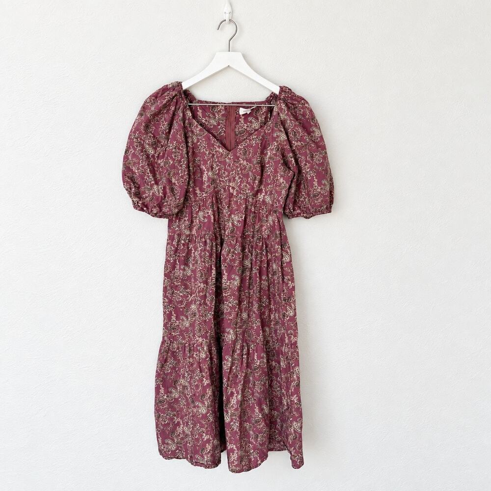 böhme Mauve Paisley Midi Dress S Cotton Puff Sleeve Cottagecore Boho Prairie